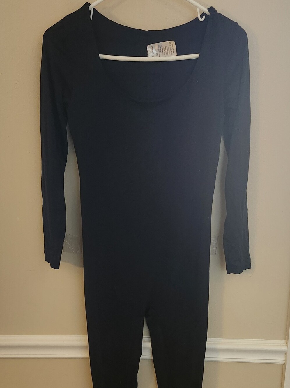 POSHDIVAH Women’s Black Solid Long Sleeve Full Length Unitard Bodysuit S